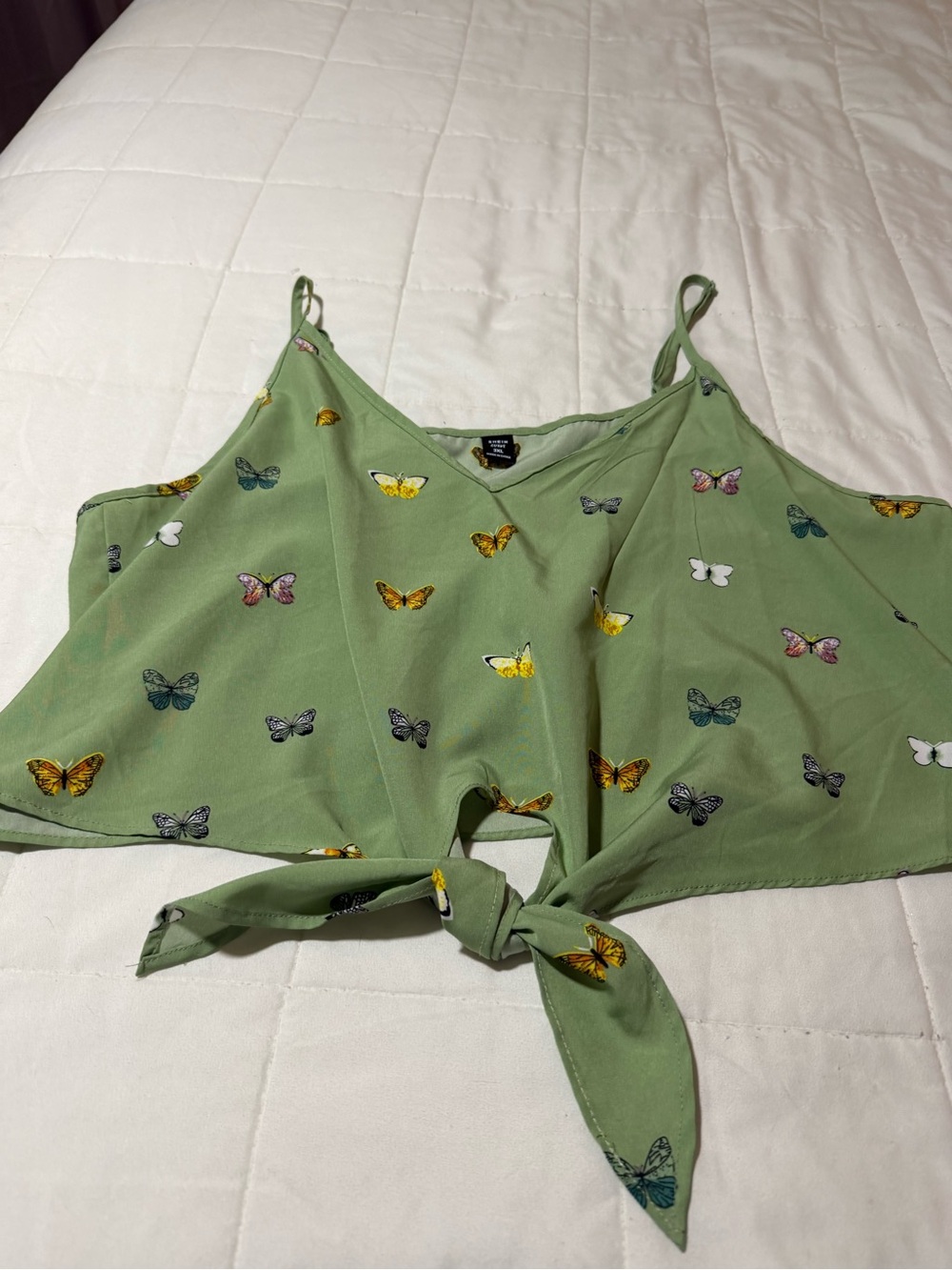 SHEIN Green Butterfly Tie-Front Cami